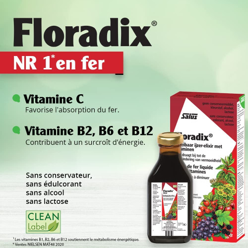 FLORADIX Floravital Iron + Herbs Liquid Formula, 500 ml 2