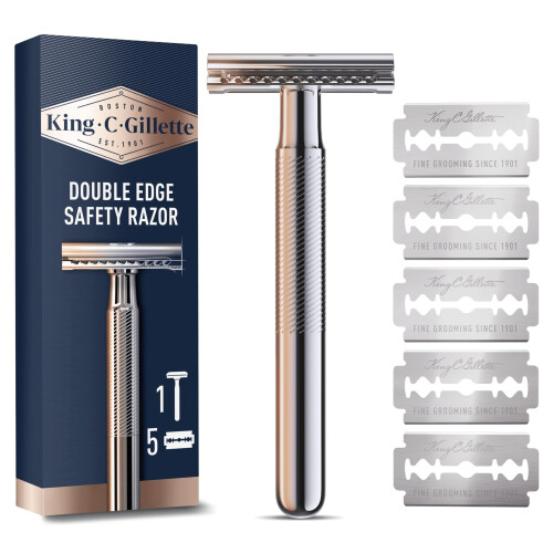 King C. Gillette Double Edge Safety Razor, Platinum Coated Blades,...