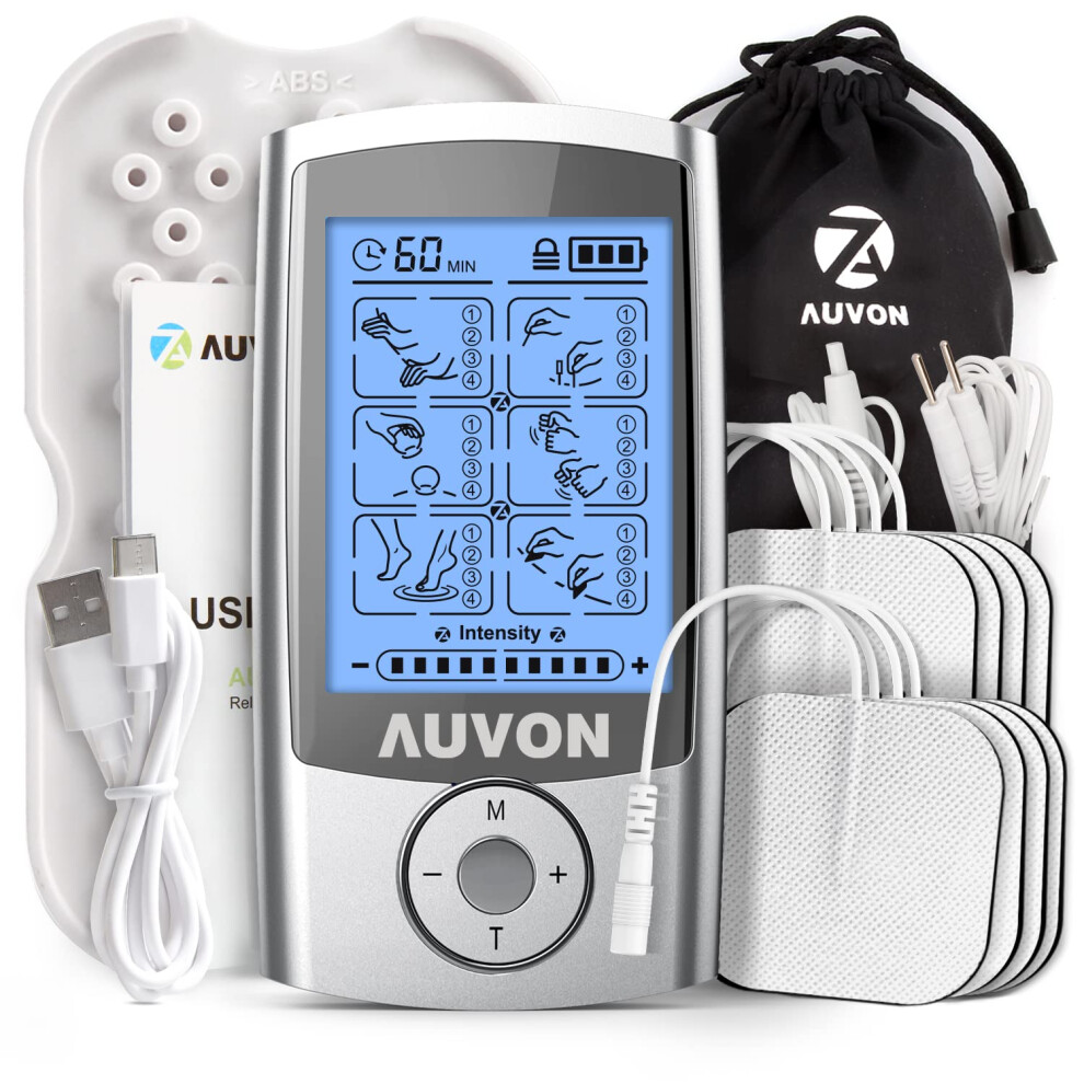 AUVON Rechargeable TENS Machine Muscle Stimulator for Pain Relief,...