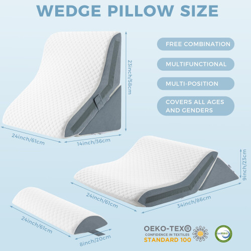 3-in-1 Orthopedic Bed Wedge Pillow Set Memory Foam Adjustable 9&14'... 1