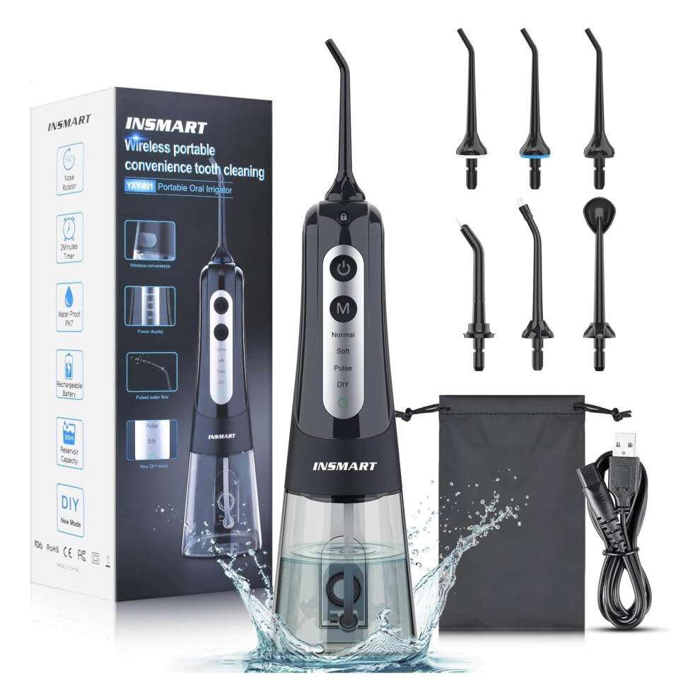 Insmart Water Flosser For Teeth Cordless, 300Ml Electric Dental Flo...