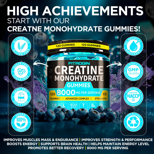120 Creatine Monohydrate Gummies Complex 8000mg L-Carnitine & Tauri... 1