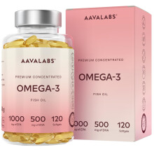 AAVALABS Omega 3 Fish Oil 2000mg per Daily dose (2 softgels) - 1000...