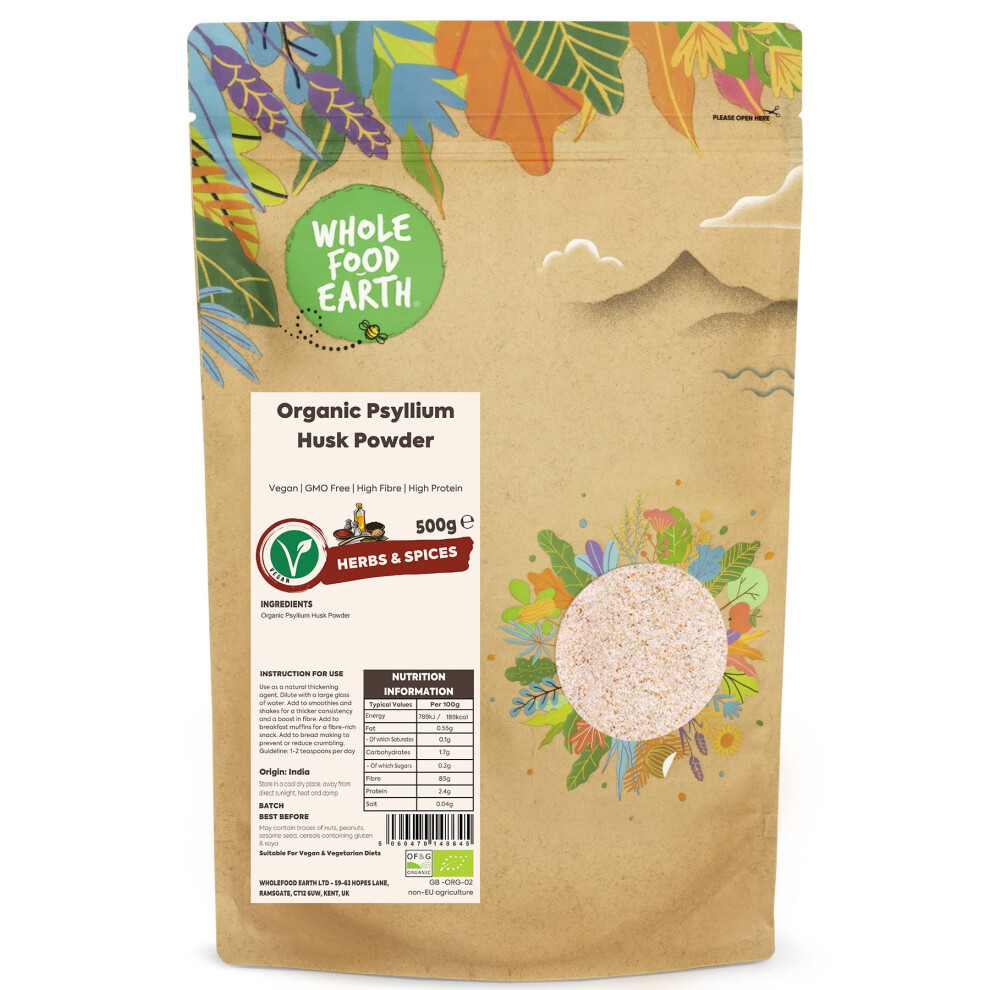 Wholefood Earth Organic Psyllium Husk Powder 500G Vegan | Gmo Free...