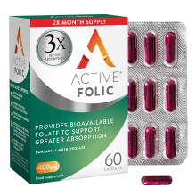 Active Folic Acid Supplement for Pregnancy 400 mcg, Fights Tirednes...