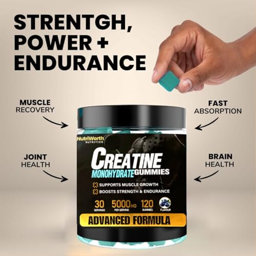 Creatine Gummies 5000mg, 120 Blueberry Flavored Pre Workout Gummies... 2