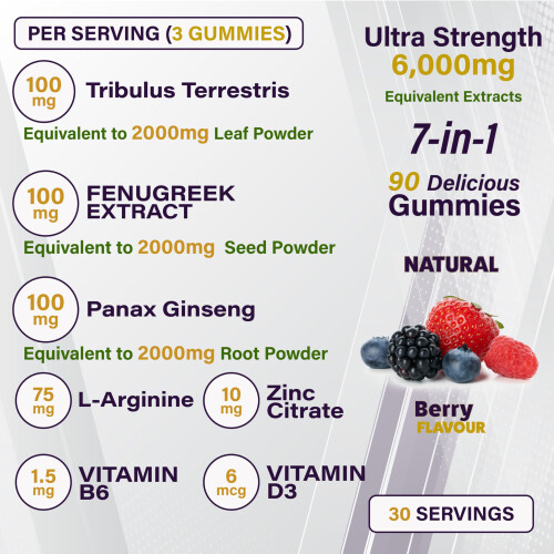 WellBoost Testos MAX Strength Gummies - 6000mg 7-in-1 Tribulus, Fen... 2