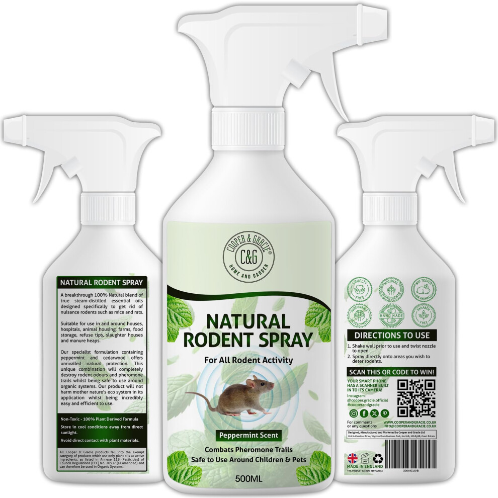 Natural Rodent Repellent Spray 500ML  Peppermint Oil Rat  Mouse Repellent  Natural Rat Repellent Sprays  Peppermint for Mice  Indoor Outdoor Rodent C-image-OPC-PK6RYM5-NEW