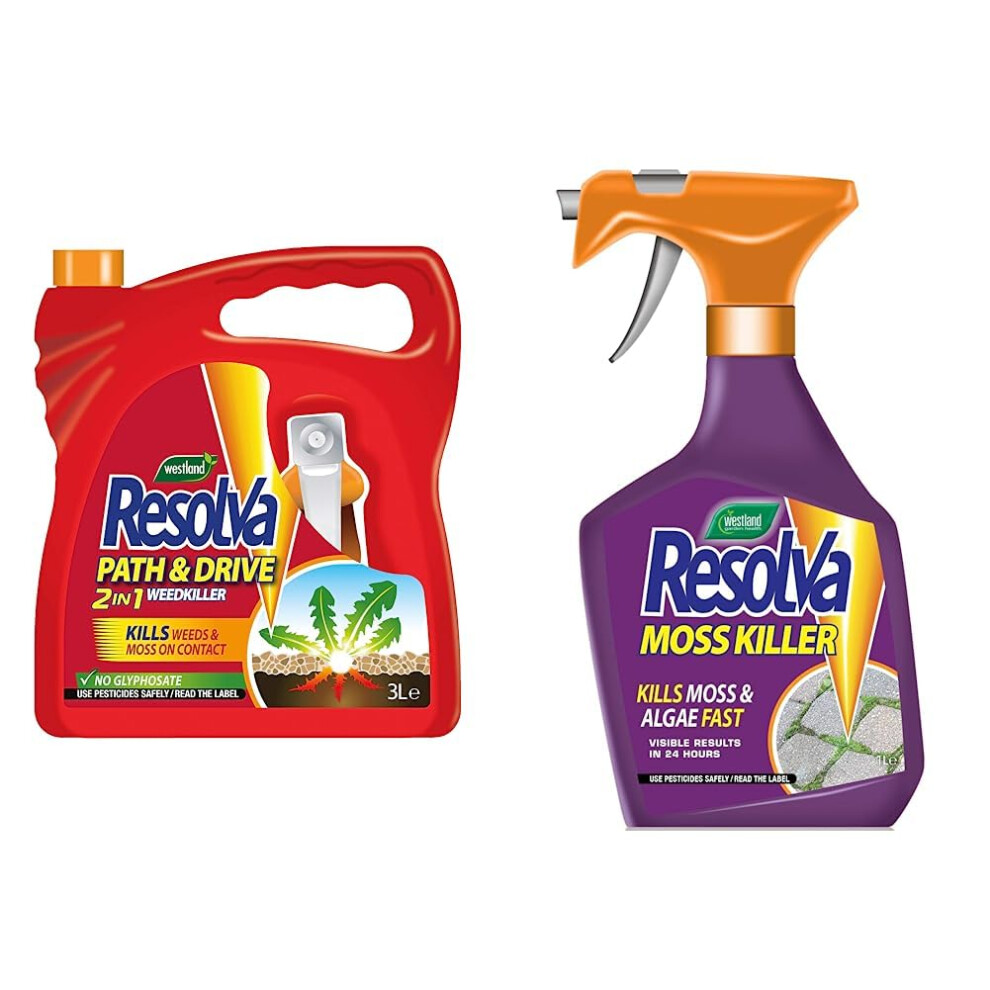 Resolva 20300516 Path Drive Ready To Use Weed Killer 3L Natural Moss Killer Ready To Use 1L