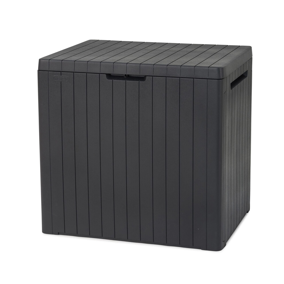 Keter City 113L Outdoor 96 recycled Small Balcony Garden Furniture Storage Box Grey Wood Panel Effect  Fade Free  All Weather Resistant  Safe and Sec