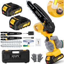 SINPY Mini Chainsaw Cordless 6 Inch Electric Power Chain Saw with 2 Batteries 2 Chains Small Chainsaw with Safety Lock for Tree Trimming Garden Wood