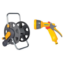 Hozelock Hose Reel Spray Gun 60m 125mm Wall Mount or Freestanding 5 Spray Patterns Locking Function Flow Control