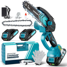 4000mAh Mini Chainsaw Cordless 6 Inch 2025 Powerful Electric Battery Life of 80100 Minutes Chainsaw with 2 Chain and Guide BarSecurity Lock WoodTree
