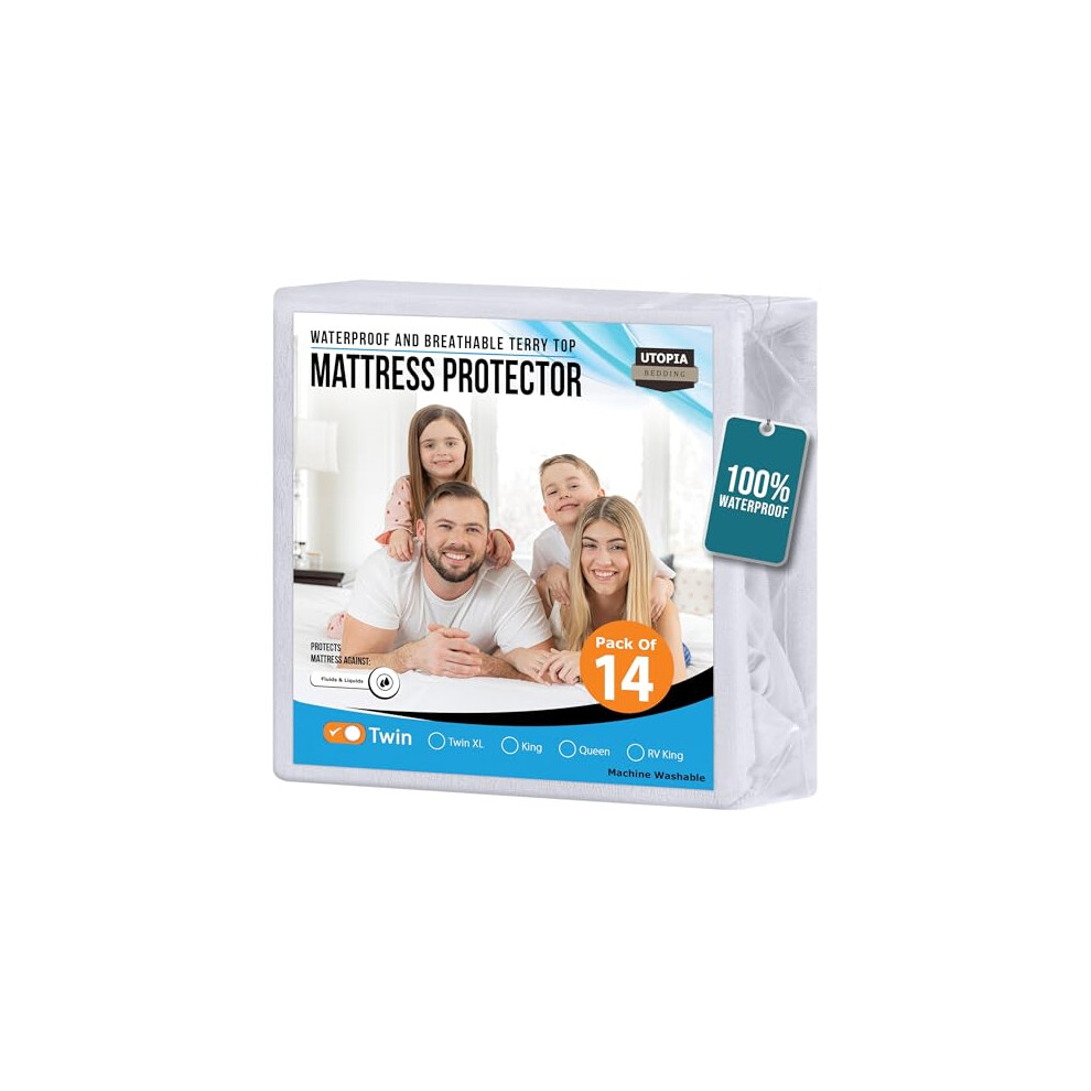 Utopia Bedding Waterproof Mattress Protector Twin Size Pack of 14 Premium Terry Mattress Cover 200 GSM Breathable Fitted Style with Stretchable P