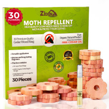 Zidina Moth Repellent for Wardrobes 30x 100 Natural Cedar Wood Rings with Free 45ml Organic Cedar Oil Wardrobe Fresheners Includes Organic Fabric