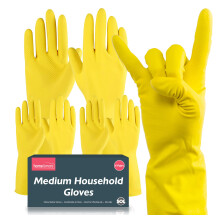 SOL 4 Pairs Medium Household Gloves Yellow Heavy Duty Rubber Gloves for Cleaning with NonSlip Grip Durable Waterproof Design for Kitchen Bathroom