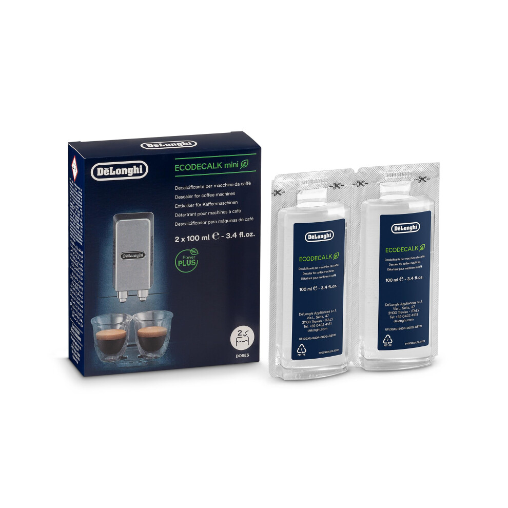 DeLonghi EcoDecalk Mini Descaler DLSC200 2 Decalcification Doses Coffee Machine Descaler Coffee Machine Maintenance Accessory PlantBased Ingredie