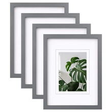 EGOFINE 12x9 Photo Frames Dark Gray Set of 4 Wood Picture Frames with Acrylic Glass for Photos 8x6 with Mat or 12x9 without Mat Tabletop and Wall