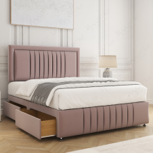 (Pink, 3ft Single (No Mattress)) Lily Divan Bed Base with 2-Storage Drawers, 26" Headboard Velvet Upholstered Platform Bed with Mattress Option