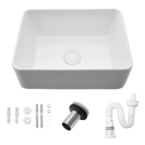 Living And Home Ceramic Countertop Basin with Central Drain Set 2