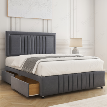 (Steel, 4ft6" Double (No Mattress)) Lily Divan Bed Base with 2-Storage Drawers, 26" Headboard Velvet Upholstered Platform Bed with Mattress Option
