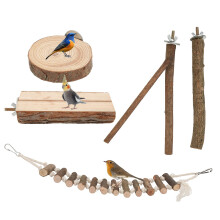 5 Stück Natürliches Holz Vogelstangen Set mit Schaukel – Käfigzubehör