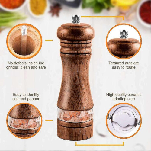 Set Of 2 Wooden Salt And Pepper Grinders, Adjustable 2