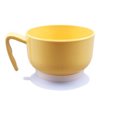Rice Bowl Container with Suction Cup Handle, Food Grade Yellow Feeding Bowl for Elderly and Disabled, Sturdy Compact Design