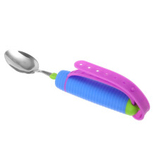 Portable Spoon for Adults - Adaptive Stainless Steel Utensil for Camping and Travel - Sky Blue Non-Slip Handle for Elderly