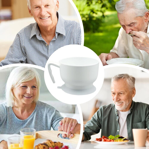 Rice Bowls, Non-Spill Kitchen Bowls, Self-Feeding Dinnerware with Suction Cup and Handle, White, Ideal for Disabled Users 2