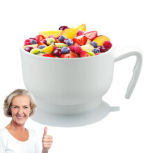 Rice Bowl Container with Suction Cup and Handle | Food Grade Self-Feeding Dinnerware for Elderly and Disabled | Sturdy White Design