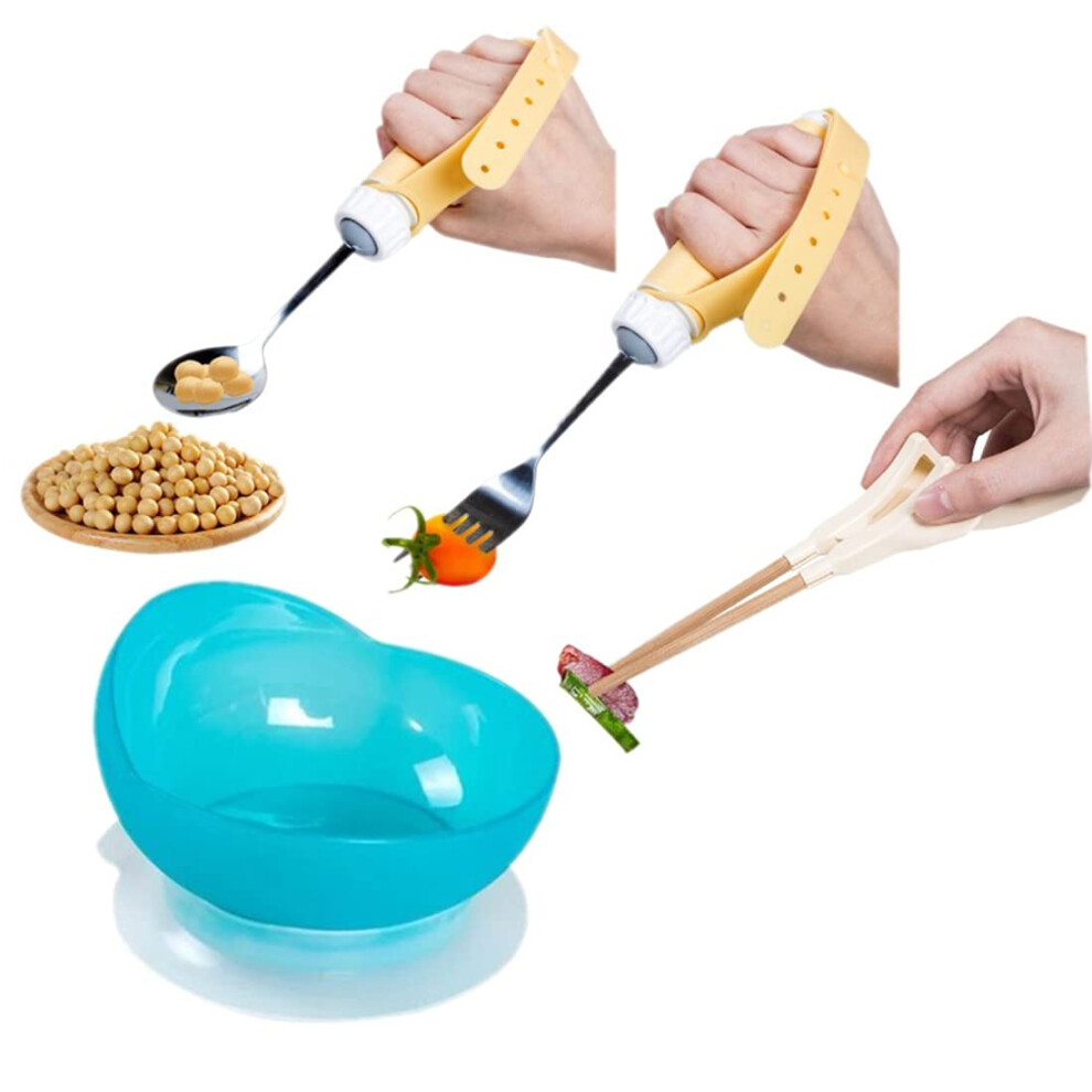 Seniors Crockery Sets for Arthritis - Anti-Shake & Anti-Splash Cutlery with Spoon, Bowls, Fork, Chopsticks, 4 Pieces