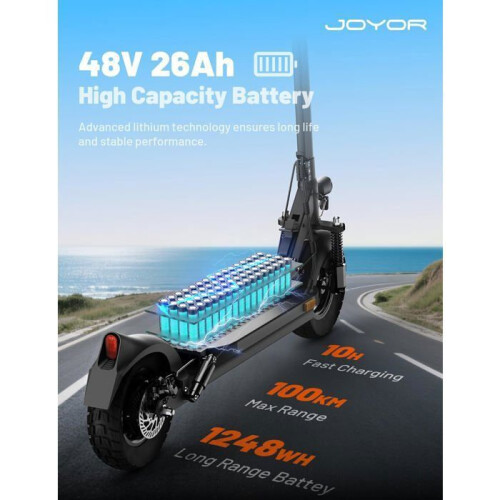 JOYOR Y8-S - Patinete elétrico - ABE - Autonomia 85km - Motor 500W - Max 20km/h Pneus 10 polegadas Bateria 48V26Ah Preto 1