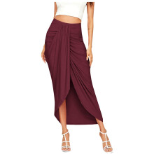 2024 Maxi Skirt, Draped Casual Design, High Waist, Asymmetrical Cut, Plus Size, Solid Wine Color, XXL Wrap Skirt