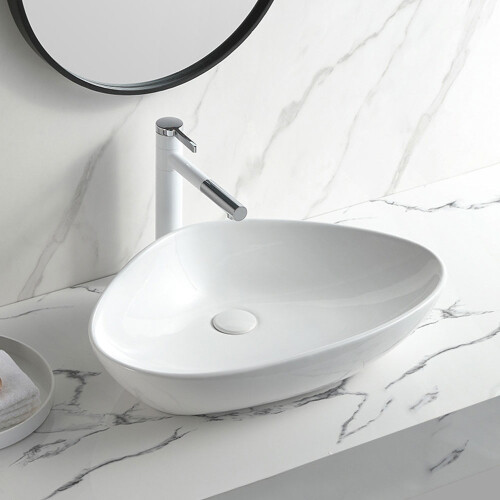 Living And Home (White) Modern Ceramic Countertop Washbasin 590*400*145MM