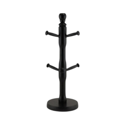 Mug Tree Holder Black Beechwood 6 Mugs Modern Space Saving Organizer