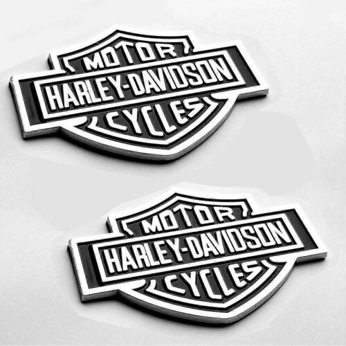 2x OEM Harley Davidson Fuel Tank Chrome Emblems - 3D Logo Replacement Badges