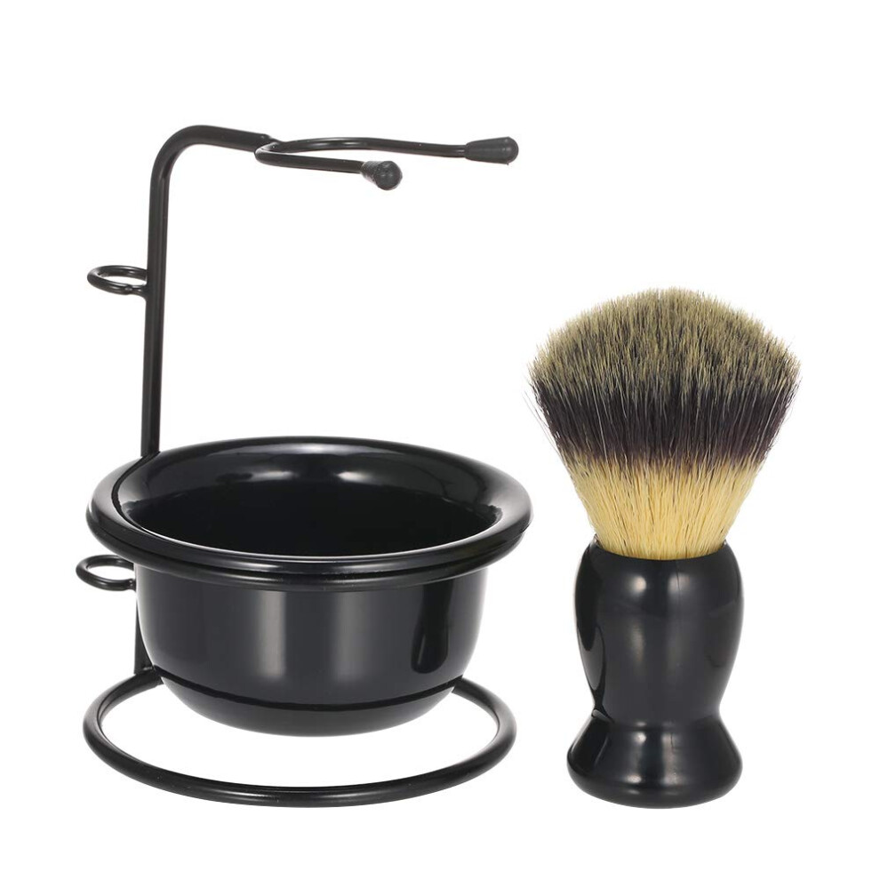Shaving Brush Stand and Bowl Set Metal Holder with Plastic Soap Dish for Men's Beard Grooming Tools