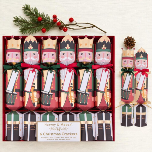 6 Traditional Nutcracker Christmas Crackers 12 Inch Red White Green