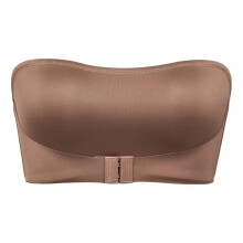 Top Lace Women's Transparent Shoulder Strap Bustier with Cups, Cordless Backless Design, Size M, Coffee Color