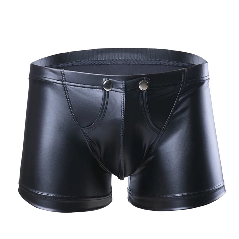 Black Men's Sexy Shorts Wetlook Briefs Open Underwear Patent Leather Latex Hollow Thong Boxer Shorts Size M 06