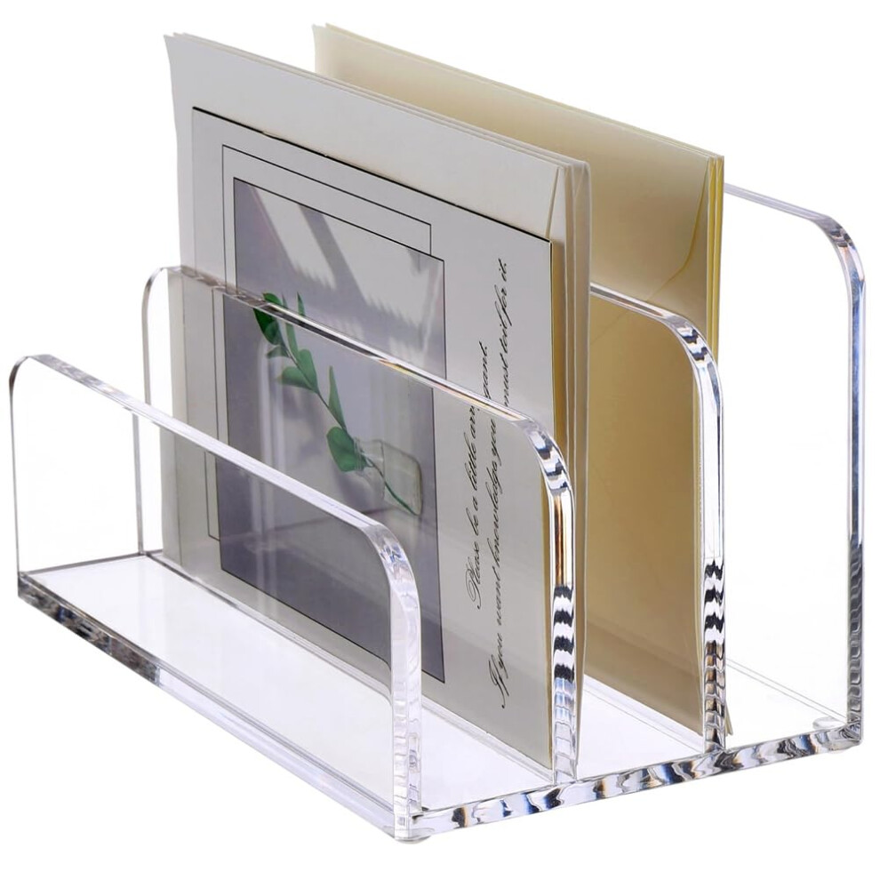 Acrylic Desk Letter Holder with 3 Compartments, Vertical Document Organizer, Office File Sorter, Clear Design-image-OPC-PK6VR95-NEW