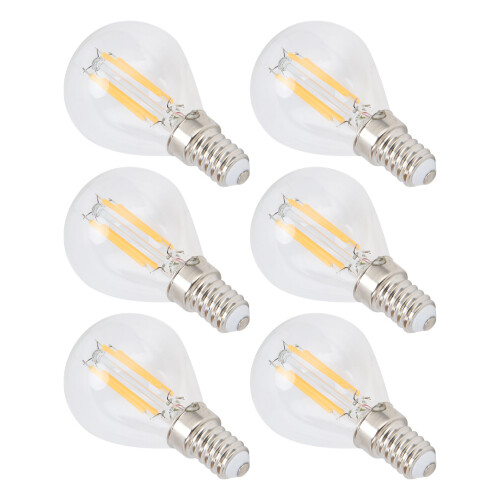 6 Stück E12 G45 LED-Lampen 4W Warmweiß Glas 8x4,5cm