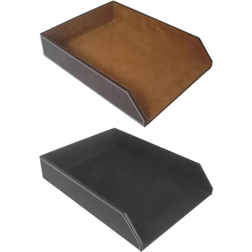 Briefablage PU Leather Document Organizer, Stackable Office File Holder, Brown Desk Storage Solution for Papers 1