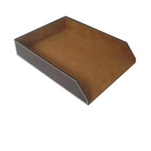Briefablage PU Leather Document Organizer, Stackable Office File Holder, Brown Desk Storage Solution for Papers