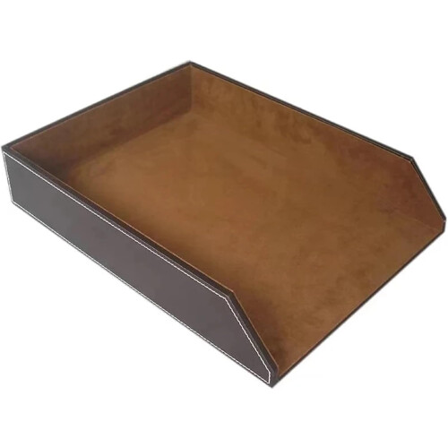 Briefablage PU Leather Document Organizer, Stackable Office File Holder, Brown Desk Storage Solution for Papers 2