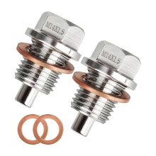 Magnetic Oil Drain Plug M14 X 1.5MM 2 PCS, Stainless Steel Engine Oil Drain Plugs with 2 Pcs Copper Gasket Anti Leakage