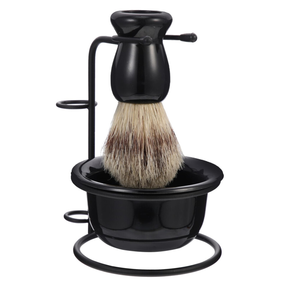 Cream/Black Beard Set For Men - Shaving Shaving Soap, Razor Holder, Soap Dish, Abs Bowl Stand Kit