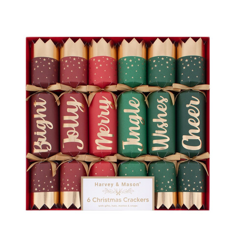 6 Christmas Script Crackers Dinner Cracker 12 Inch Red Gold Green 1