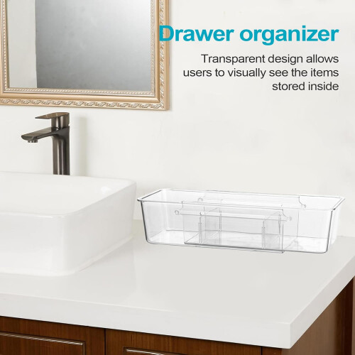 Vanity Drawer Organizer, Desk Organizer with Pull-Out Drawers, Clear Plastic Containers for Cosmetics, Slim Style 1